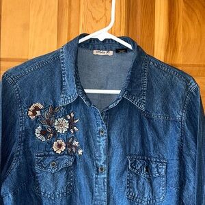 Lola P. Blue Denim Shirt with Floral Back